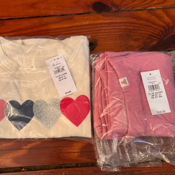Baby Gap Heart Long Sleeve T Shirt & Matching Ribbed Pink Flare Pants NWT 12-18 - Picture 2 of 8
